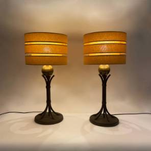 A Pair of Brass & Iron Table Lamps
